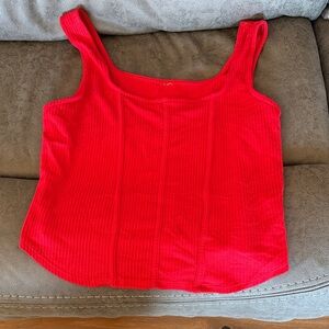 Women's Red Ribbed Tank Top